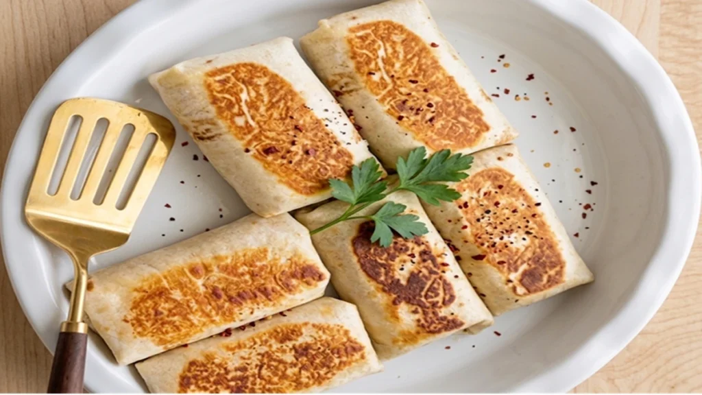Best Sheet Pan Breakfast Burritos served golden and crispy on a white platter, featuring easy high-protein make ahead breakfast burritos perfect for meal prep.