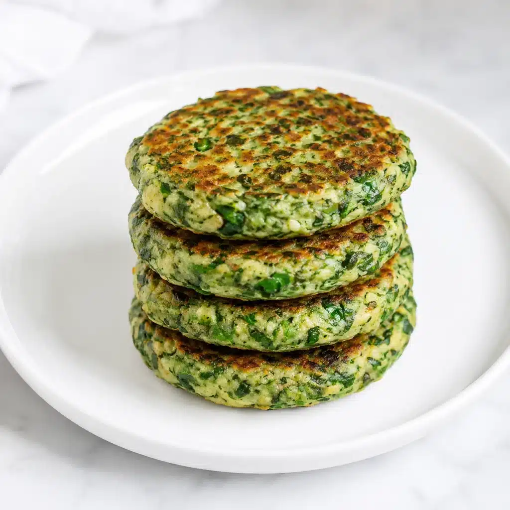 Crispy Spinach Fritters Recipe served on a white round plate with golden-brown edges and a tender spinach-filled center.