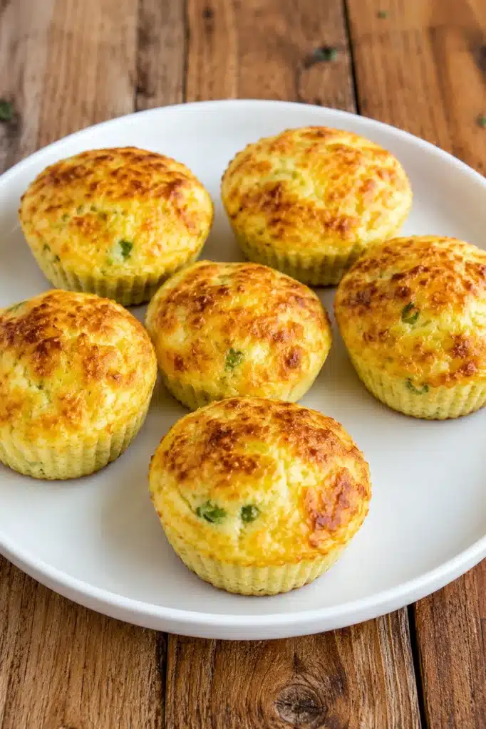 Golden-brown Cottage Cheese English Muffins served on a white round plate, showcasing a fluffy texture and high-protein healthy breakfast option.